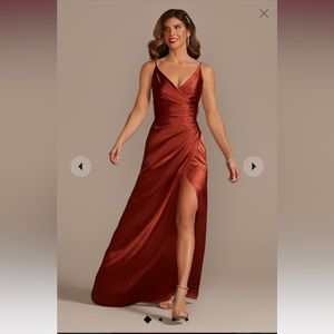 Galina Signature charmeuse draped strappy bridesmaid dress